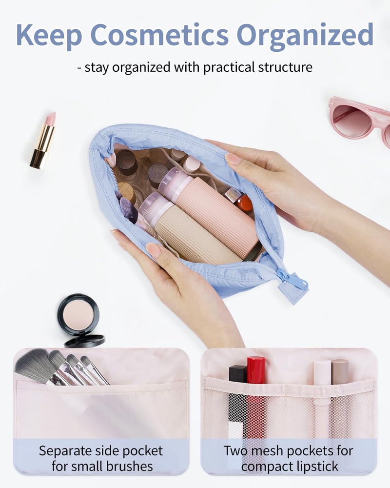 Narwey Travel Makeup Bag for Women Girl, Puffer Makeup Up Organizer Bag Cosmetic Bag, Puffy Cute Makeup Pouch Purse, Travel Toiletry Bag (Blue) - Image 4