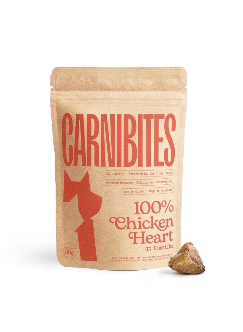 Carnibites Freeze-Dried Chicken Heart, All Natural Cat and Dog Treats, High in Nutrients, 30g - Image 1