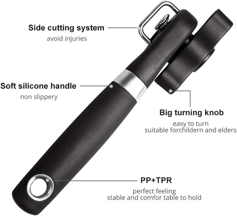 RICKUNCL Can Opener Smooth Edge Manual, Can Opener Handheld, No Sharp Edges, Easy Turn Knob & Comfortable Non-slip Handle, Safe Side Cut Can Opener for Seniors - Image 3