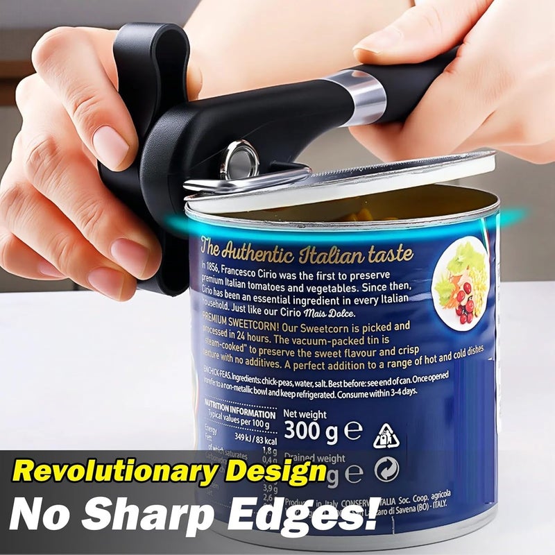 RICKUNCL Can Opener Smooth Edge Manual, Can Opener Handheld, No Sharp Edges, Easy Turn Knob & Comfortable Non-slip Handle, Safe Side Cut Can Opener for Seniors - Image 2
