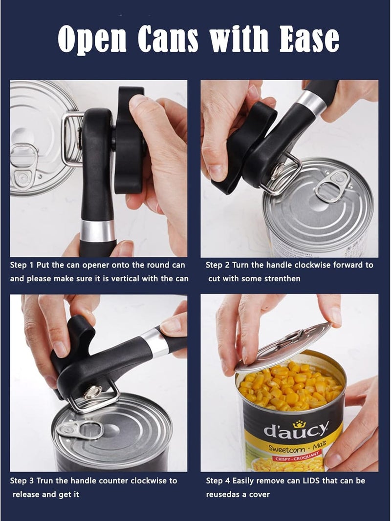 RICKUNCL Can Opener Smooth Edge Manual, Can Opener Handheld, No Sharp Edges, Easy Turn Knob & Comfortable Non-slip Handle, Safe Side Cut Can Opener for Seniors - Image 4