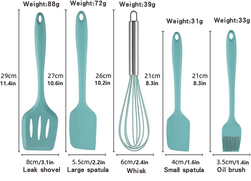 we3 Kitchen Utensil Set 5pcs Heat Resistant Silicone Cooking Nonstick Gadget Cookware with Hanging Hole for Cooking Baking and Mixing(Blue) - Image 2
