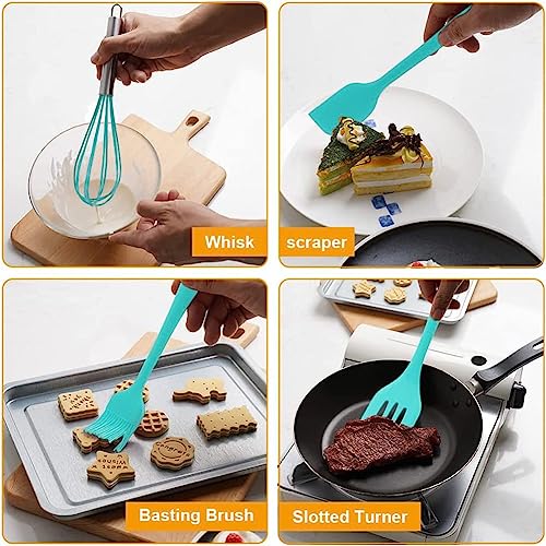 we3 Kitchen Utensil Set 5pcs Heat Resistant Silicone Cooking Nonstick Gadget Cookware with Hanging Hole for Cooking Baking and Mixing(Blue) - Image 5