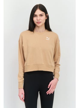 Women Relaxed Fit Long Sleeves Outdoor Sweatshirt, Tan