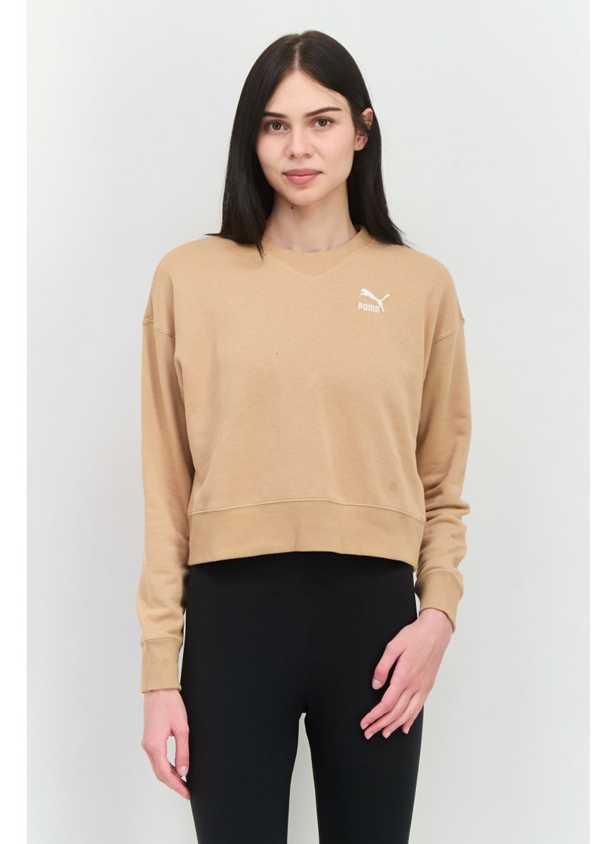 PUMA - Women Relaxed Fit Long Sleeves Outdoor Sweatshirt, Tan - Image 1