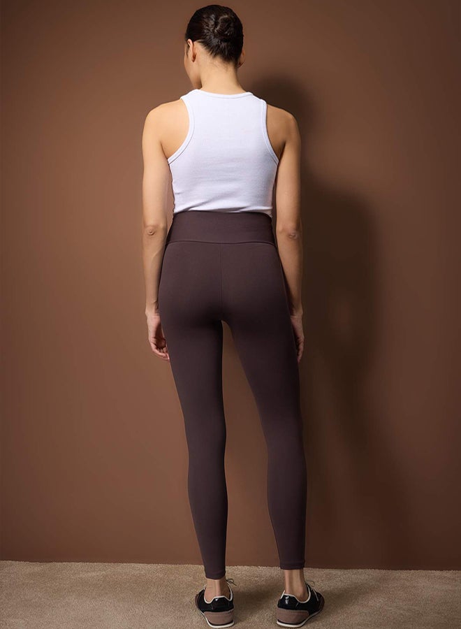trendyol Dark Brown Soft Brushed Fabric DoubleBreasted Waist Detailed Full Length Knitted Sports Leggings - Image 4