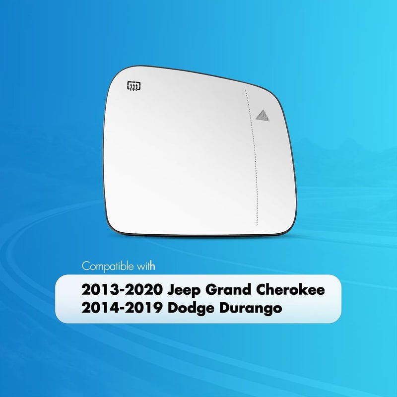 SNEMEEY Passenger Side Mirror Glass for 2013-2020 Jeep Grand Cherokee & 2014-2019 Dodge Durango - Power Heated with Blind Spot - Image 2