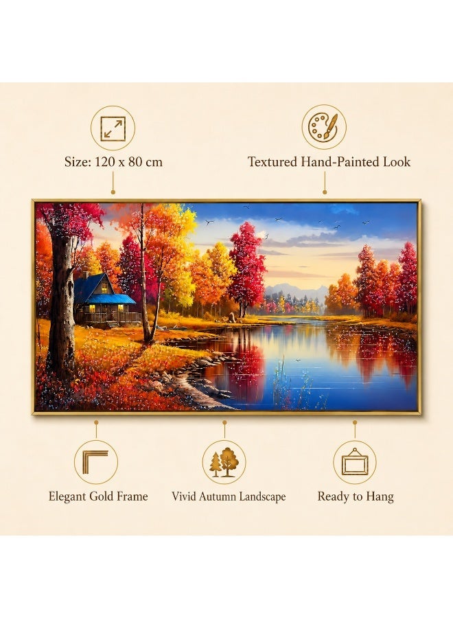 Premium Luxury Landscape Wall Art 120x80cm Gold Framed Autumn Lake Canvas Painting Elegant Modern Wall Decor for Villa Living Room Hotel  Lobby - Image 4