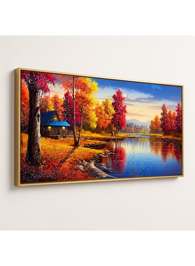 Premium Luxury Landscape Wall Art 120x80cm Gold Framed Autumn Lake Canvas Painting Elegant Modern Wall Decor for Villa Living Room Hotel  Lobby - Image 3