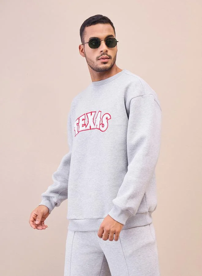Mascln Sassafras Grey TEXAS Embroidery Oversize Sweatshirt by Styli