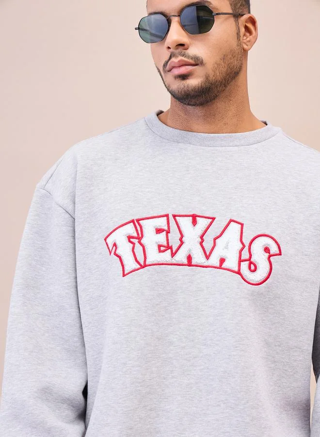 Mascln Sassafras Grey TEXAS Embroidery Oversize Sweatshirt by Styli