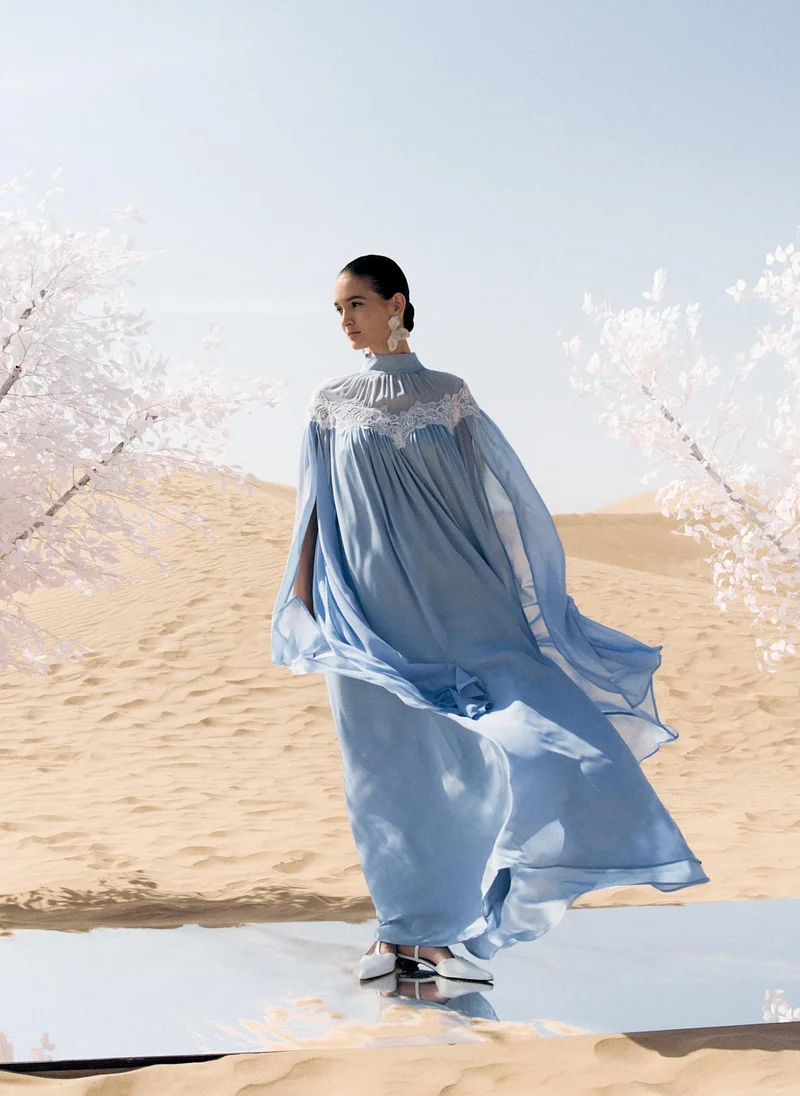 Lightweight maxi dress with ruffled bodice