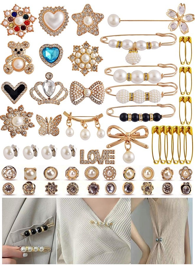Pin Brooch Charms for Socks, 55pcs Junk Sock Charms Pins Gold Bling Sock Jewelry Charms,Brooch Pins for Socks,Pearl Rhinestone Brooch Pins Costom Shoe Sock Charms Kit Bulk for Hat Clothes - Image 1