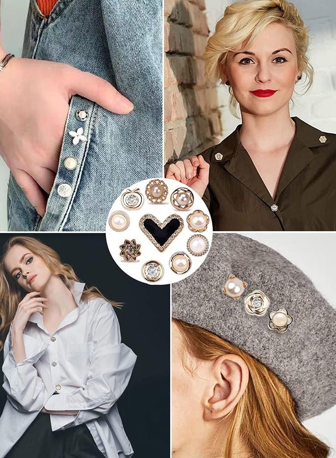 Pin Brooch Charms for Socks, 55pcs Junk Sock Charms Pins Gold Bling Sock Jewelry Charms,Brooch Pins for Socks,Pearl Rhinestone Brooch Pins Costom Shoe Sock Charms Kit Bulk for Hat Clothes - Image 3