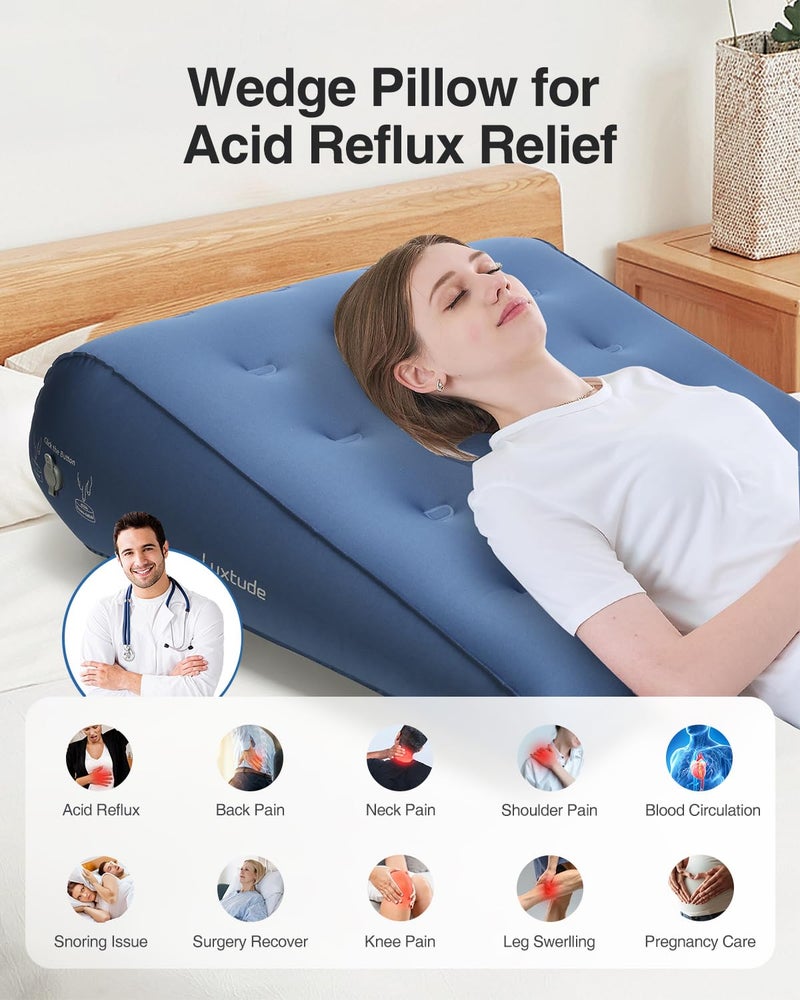 Luxtude Inflatable Wedge Pillow for Sleeping, Travel Wedge Pillow for Acid Reflux Relief, Sleep Apnea, Adjustable Bed Wedges Pillows for Back Pain Relief, Post-Surgery, Snoring and Leg Support - Image 4