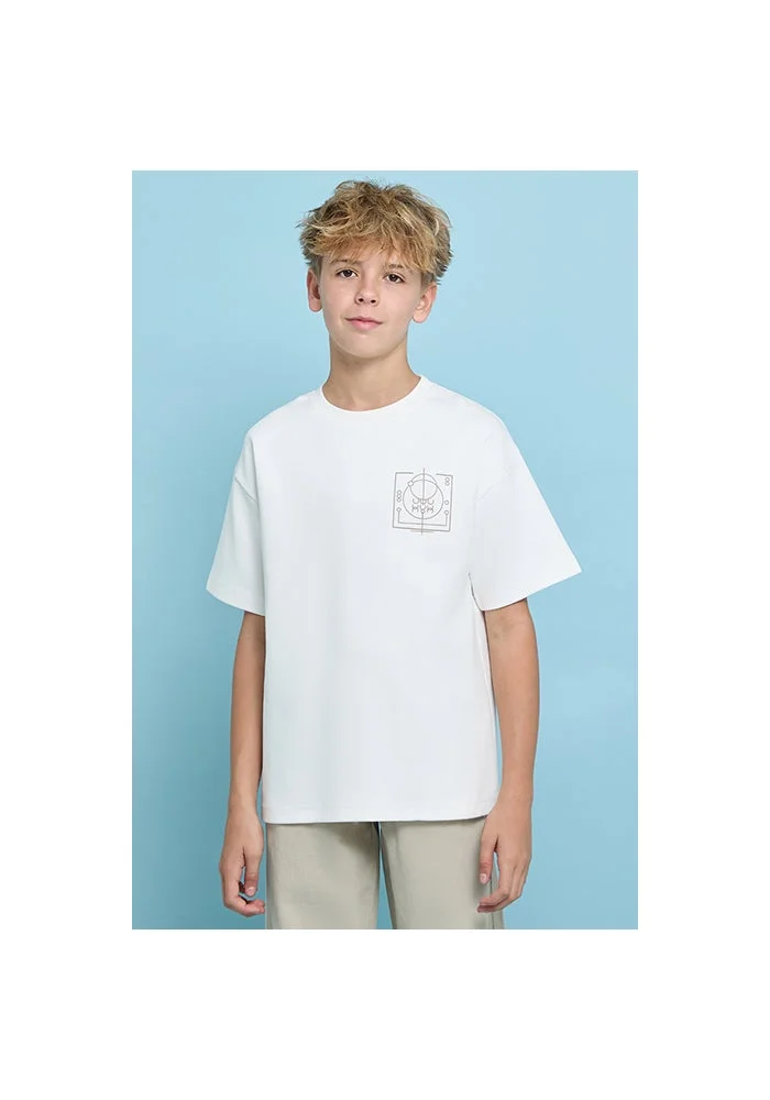 أر أند بي Printed T-Shirt with Crew Neck and Short Sleeves