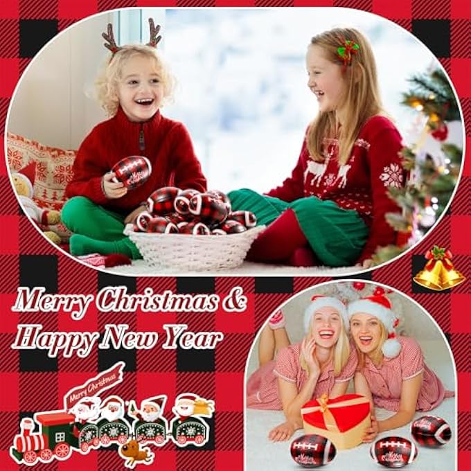 Jerify 48 Pcs Christmas Football Stress Balls 3.35 Inch Mini Football Party Favor Red Black Buffalo Plaid Foam Footballs Bulk Anxiety Relief Toys for Xmas Holiday Stocking Stuffer Goodie Bag Filler - Image 4
