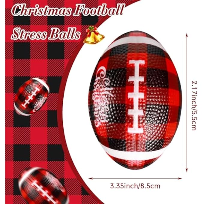 Jerify 48 Pcs Christmas Football Stress Balls 3.35 Inch Mini Football Party Favor Red Black Buffalo Plaid Foam Footballs Bulk Anxiety Relief Toys for Xmas Holiday Stocking Stuffer Goodie Bag Filler - Image 3
