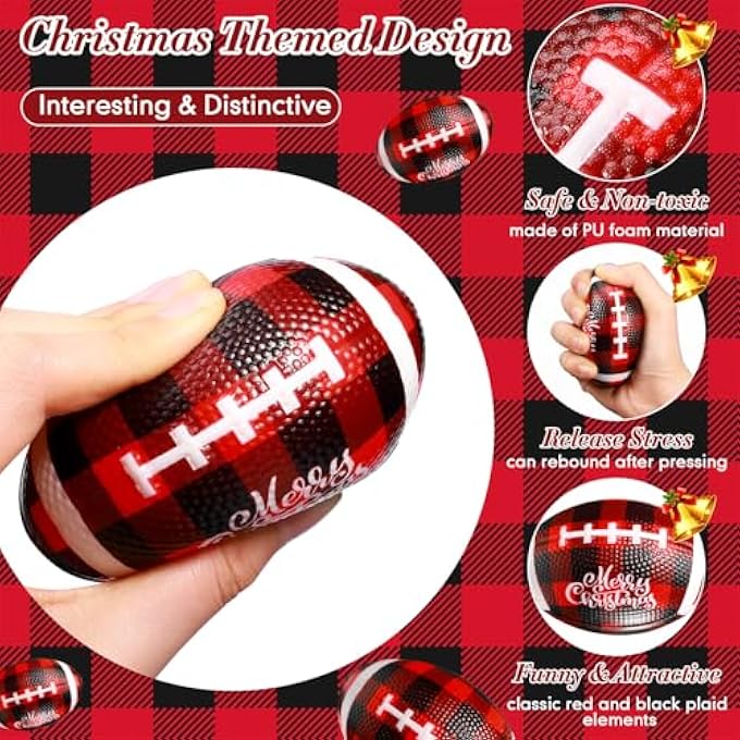 Jerify 48 Pcs Christmas Football Stress Balls 3.35 Inch Mini Football Party Favor Red Black Buffalo Plaid Foam Footballs Bulk Anxiety Relief Toys for Xmas Holiday Stocking Stuffer Goodie Bag Filler - Image 5