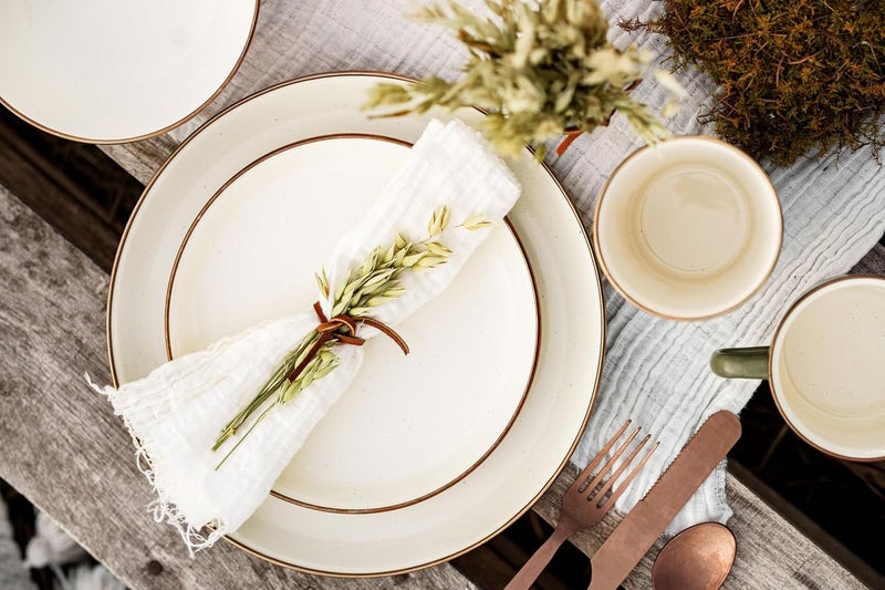 Barebones طقم أطباق عميقة Barebones 2Tone مجموعة من 2 أطباق عشاء 11 بوصة أطباق مينا متينة للمطبخ أو التخييم زيتون داكن - Image 2