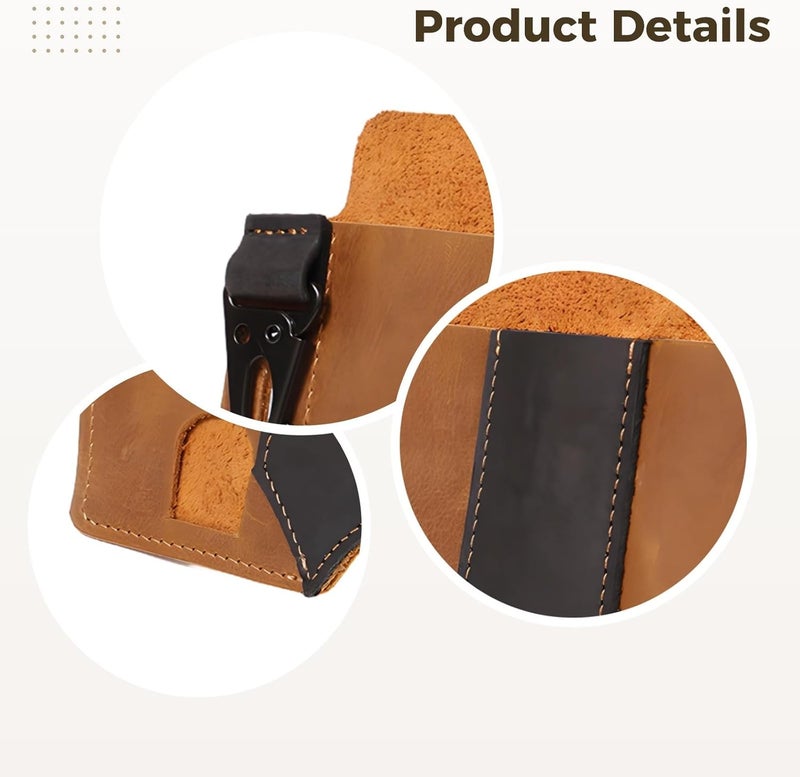3-Compartment Leather Multitool Sheath, Brown Vintage Full Grain Leather Tool Pouch, 6.18 X 6.1 in Belt Organizer, Armed Waist Holster with Belt Loop and Clip - Image 2