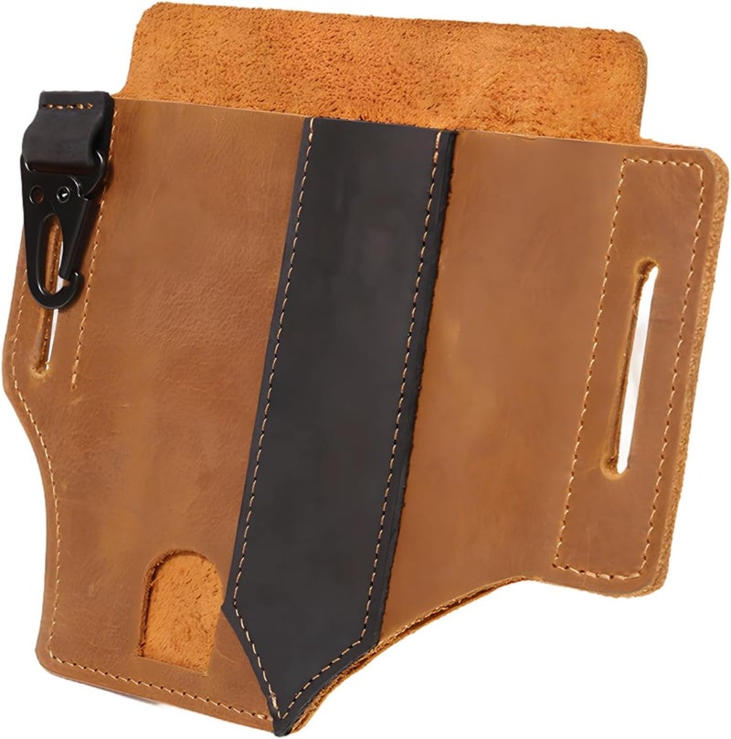 3-Compartment Leather Multitool Sheath, Brown Vintage Full Grain Leather Tool Pouch, 6.18 X 6.1 in Belt Organizer, Armed Waist Holster with Belt Loop and Clip - Image 1