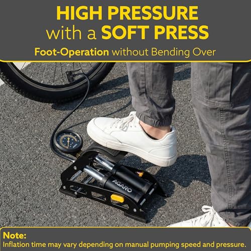 AGARO Foot Tyre Inflator, Double Cylinder Rapid Inflation, 160 PSI, High-Pressure Foot Air Pump with Integrated Gauge for Car, Bike & Cycle, Hands-Free Pedal Operation, Durable Steel Base, FP1919 - Image 4