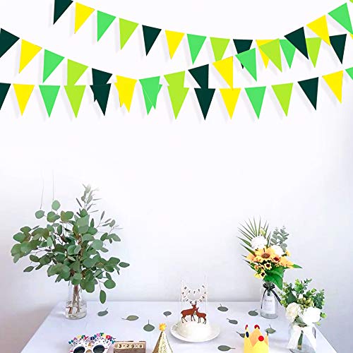 Festiko®12 Flags Yellow Green Party Decorations Hanging Paper Triangle Flag Pennant Banner Bunting Garland for Bachelorette Engagement Birthday Wedding Baby Bridal Shower Anniversary Party Supplies - Image 3