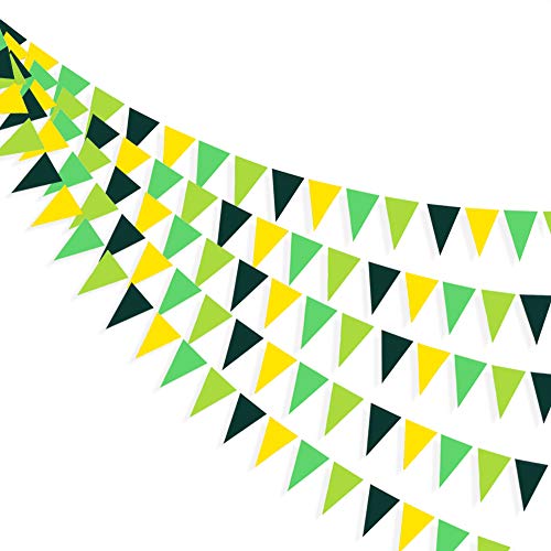 Festiko®12 Flags Yellow Green Party Decorations Hanging Paper Triangle Flag Pennant Banner Bunting Garland for Bachelorette Engagement Birthday Wedding Baby Bridal Shower Anniversary Party Supplies - Image 1
