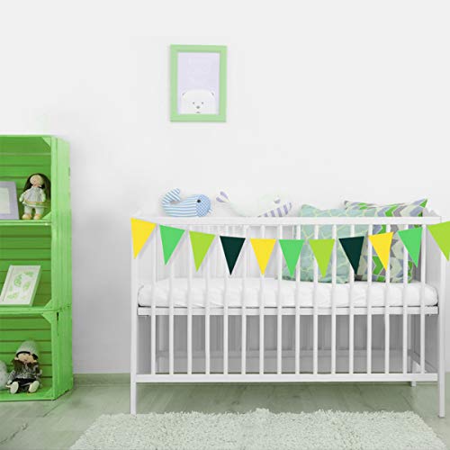 Festiko®12 Flags Yellow Green Party Decorations Hanging Paper Triangle Flag Pennant Banner Bunting Garland for Bachelorette Engagement Birthday Wedding Baby Bridal Shower Anniversary Party Supplies - Image 5