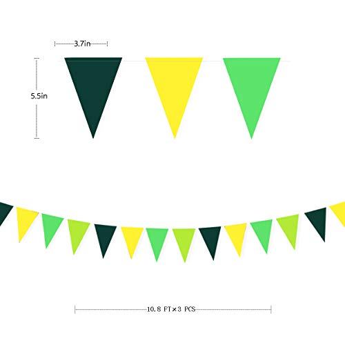 Festiko®12 Flags Yellow Green Party Decorations Hanging Paper Triangle Flag Pennant Banner Bunting Garland for Bachelorette Engagement Birthday Wedding Baby Bridal Shower Anniversary Party Supplies - Image 2