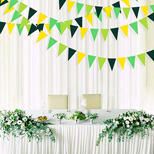 Festiko®12 Flags Yellow Green Party Decorations Hanging Paper Triangle Flag Pennant Banner Bunting Garland for Bachelorette Engagement Birthday Wedding Baby Bridal Shower Anniversary Party Supplies - Image 4