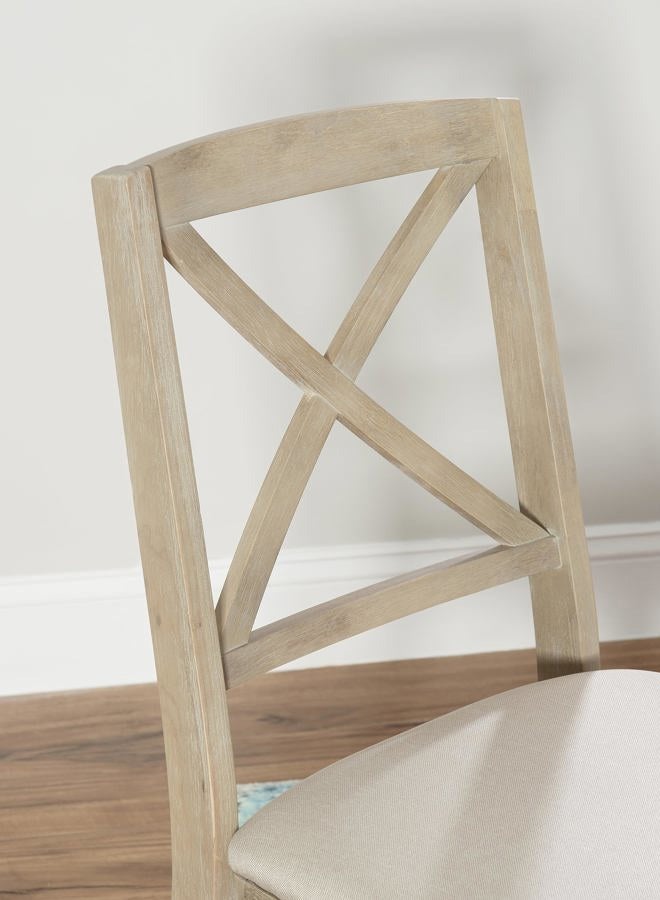 Linon Keira Grey Wash Folding Chair Upholstered Seat and Classic Wooden X Back, Dining Height, Rustic Natural & Beige - Image 3