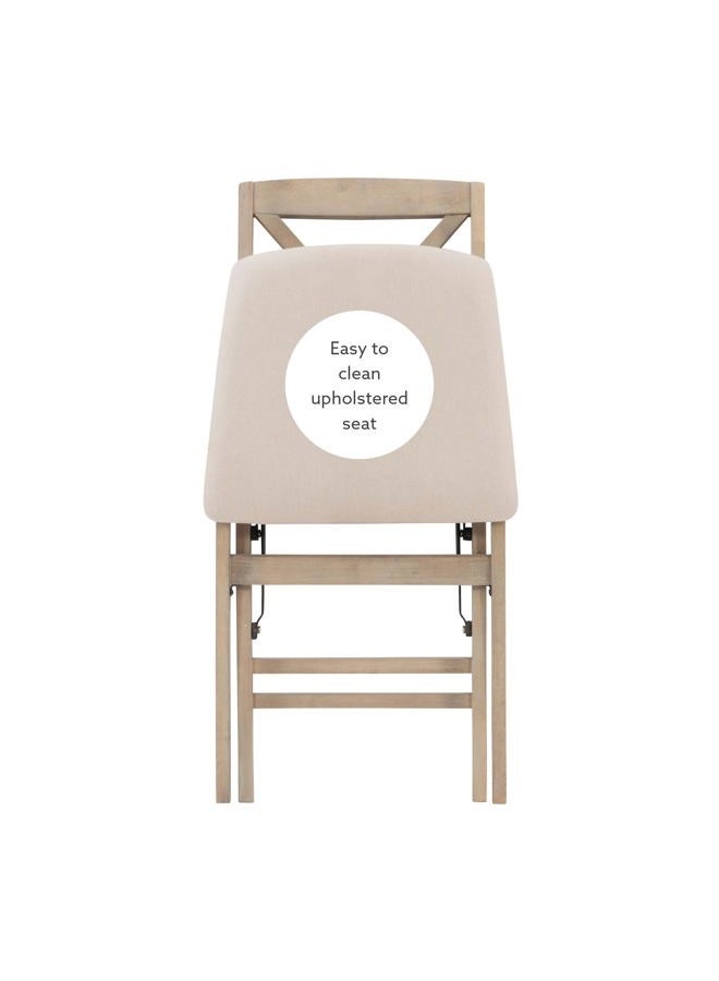 Linon Keira Grey Wash Folding Chair Upholstered Seat and Classic Wooden X Back, Dining Height, Rustic Natural & Beige - Image 4