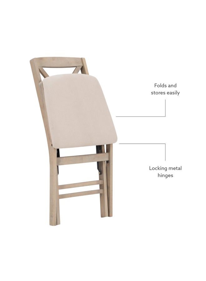 Linon Keira Grey Wash Folding Chair Upholstered Seat and Classic Wooden X Back, Dining Height, Rustic Natural & Beige - Image 5