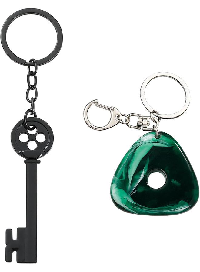 الأزرق جي دبليو مجموعة مطابقة حجر رؤية سلسلة مفاتيح كورالين - اكسسوارات تنكرية لفيلم رعب كارتوني - مجوهرات بضائع بأزرار للبنات والأولاد - Image 1