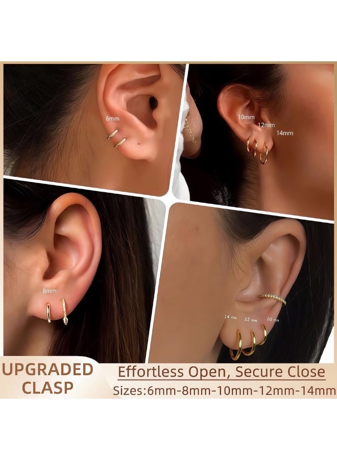 جومي 5 أزواج من أقراط هاجي دائرية مطلية بالذهب عيار 14 للنساء – أقراط صغيرة خفيفة بتصميم بسيط، مضادة للحساسية وخالية من النيكل والرصاص، لا يتغير لونها، مناسبة للاستخدام اليومي وللآذان الحساسة، طقم أقراط للتكديس مع ثقوب متعددة - Image 3