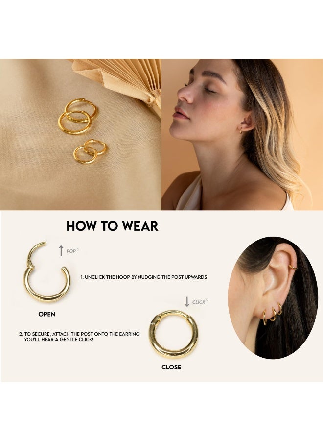 جومي 5 أزواج من أقراط هاجي دائرية مطلية بالذهب عيار 14 للنساء – أقراط صغيرة خفيفة بتصميم بسيط، مضادة للحساسية وخالية من النيكل والرصاص، لا يتغير لونها، مناسبة للاستخدام اليومي وللآذان الحساسة، طقم أقراط للتكديس مع ثقوب متعددة - Image 5