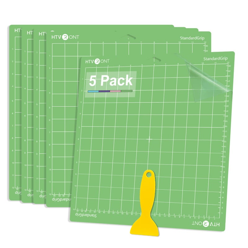 HTVRONT Standard Grip Cutting Mats 5 Pack 12x12 Compatible with Cricut Maker 3Maker 4MakerExplore 34Air 2One Standard Adhesive Sticky Green Cutting Mat Replacement Accessories