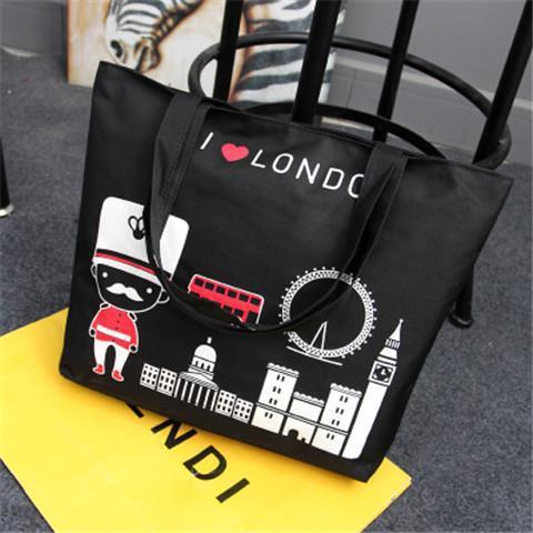 Womens Canvas Shoulder Bag Artistic Casual Tote Shopping Satchel Black-British Escort 
