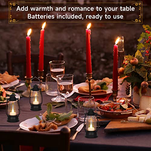 Reperla 12Pcs Mini Lantern for Cowboy Halloween Christmas Wedding, Black 6" Candle Lantern with Flickering LED for Camping Western Party Decorations, Table Centerpiece, Hanging Lamp Ornaments Bulk - Image 2