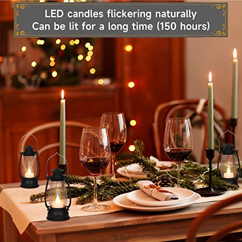 Reperla 12Pcs Mini Lantern for Cowboy Halloween Christmas Wedding, Black 6" Candle Lantern with Flickering LED for Camping Western Party Decorations, Table Centerpiece, Hanging Lamp Ornaments Bulk - Image 3