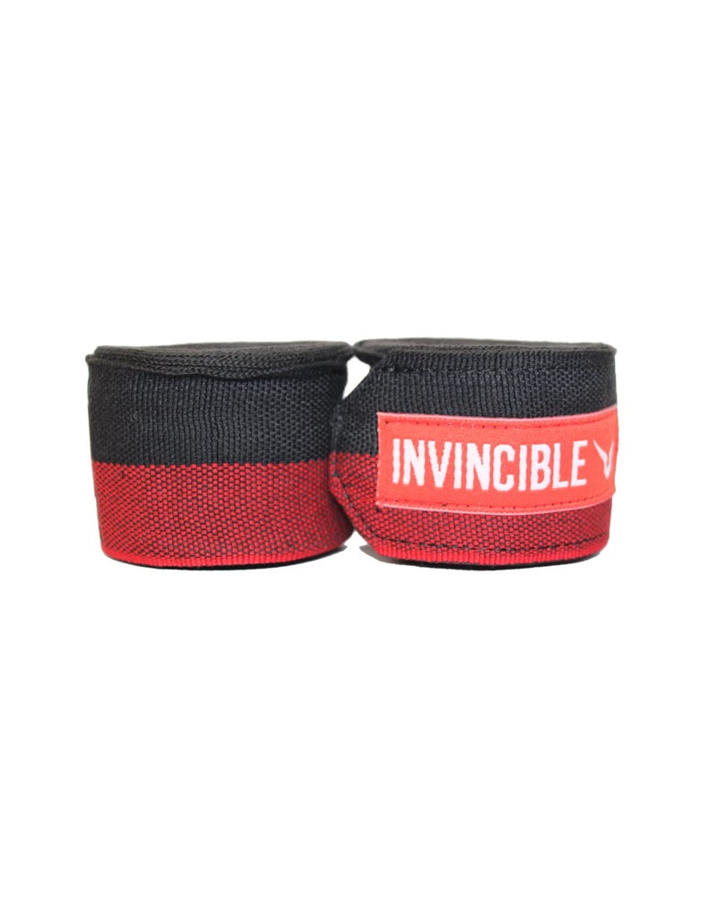 INVINCIBLE Nylon Mexican Style Semi-Stretch Hand Wraps (Black Red, 2.5 Meter) - Image 1