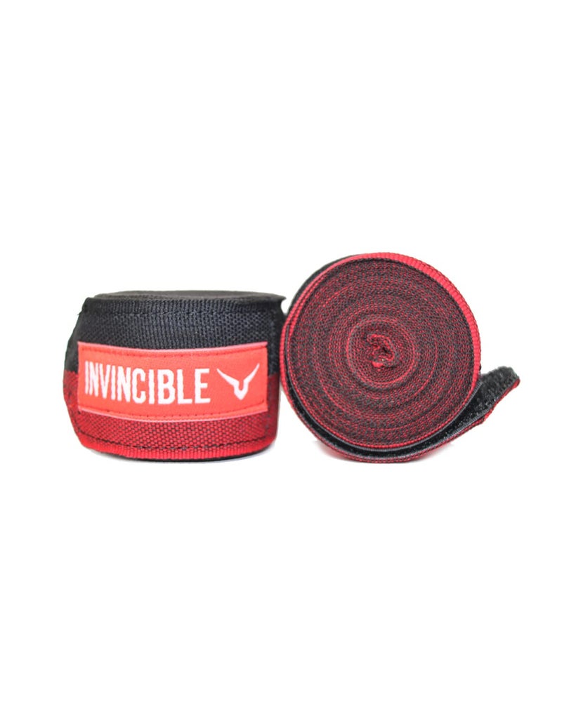 INVINCIBLE Nylon Mexican Style Semi-Stretch Hand Wraps (Black Red, 2.5 Meter) - Image 2