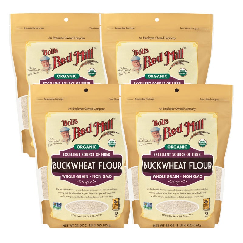Bobs Red Mill Organic Buckwheat Flour 22oz Pack of 4 Non GMO Whole Grain Vegan Kosher