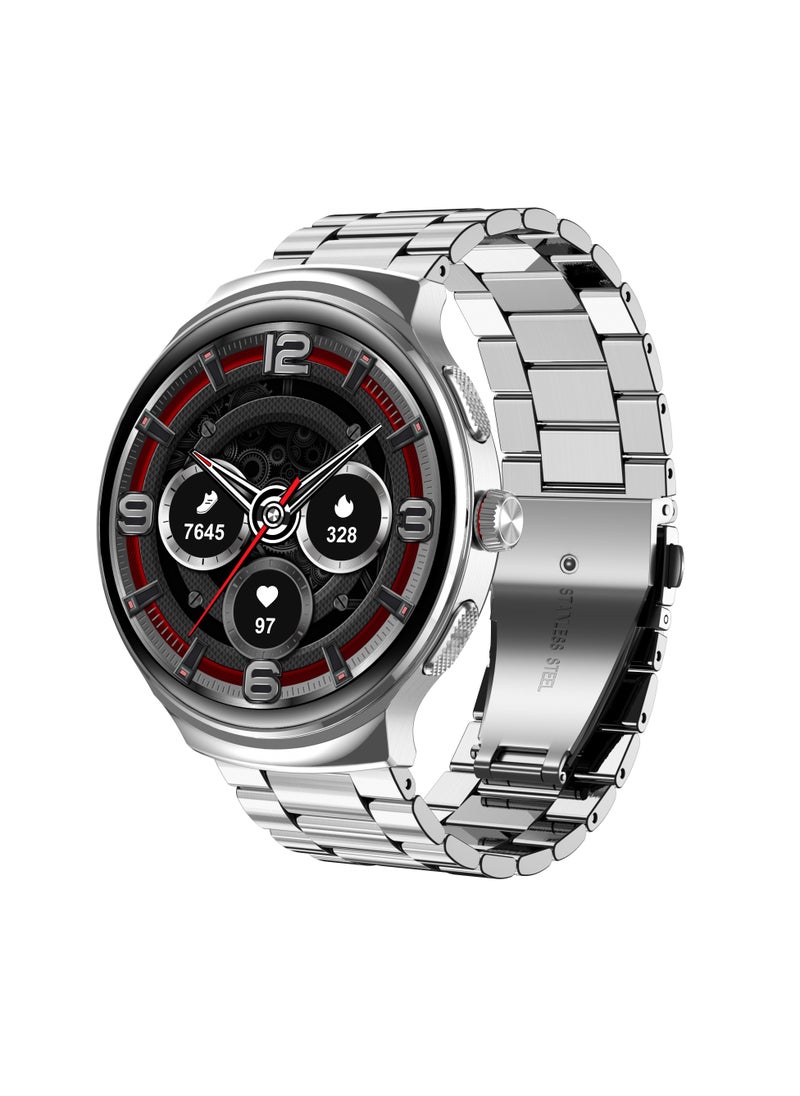 iOsuite Smart Watch Support Bluetooth Calling 1.43" AMOLED Curved Glass - Fitness Tracker with Heart Rate, SpO2, Sleep, Drinking reminder, Support Android and IOS Phones - Silver Metal Strap - FAMO40 Silver  - Image 5