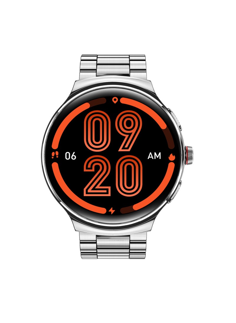 iOsuite Smart Watch Support Bluetooth Calling 1.43" AMOLED Curved Glass - Fitness Tracker with Heart Rate, SpO2, Sleep, Drinking reminder, Support Android and IOS Phones - Silver Metal Strap - FAMO40 Silver  - Image 2