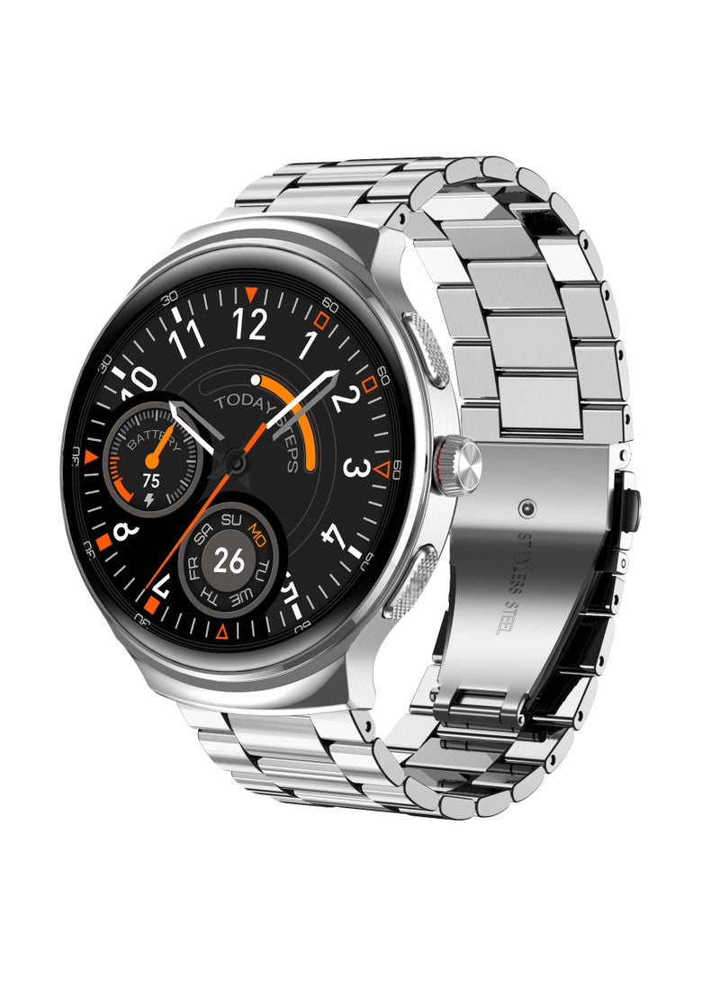 iOsuite Smart Watch Support Bluetooth Calling 1.43" AMOLED Curved Glass - Fitness Tracker with Heart Rate, SpO2, Sleep, Drinking reminder, Support Android and IOS Phones - Silver Metal Strap - FAMO40 Silver  - Image 4