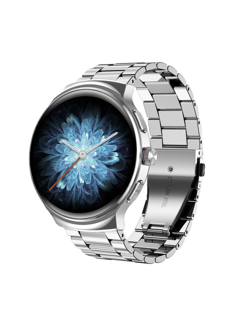 iOsuite Smart Watch Support Bluetooth Calling 1.43" AMOLED Curved Glass - Fitness Tracker with Heart Rate, SpO2, Sleep, Drinking reminder, Support Android and IOS Phones - Silver Metal Strap - FAMO40 Silver  - Image 3