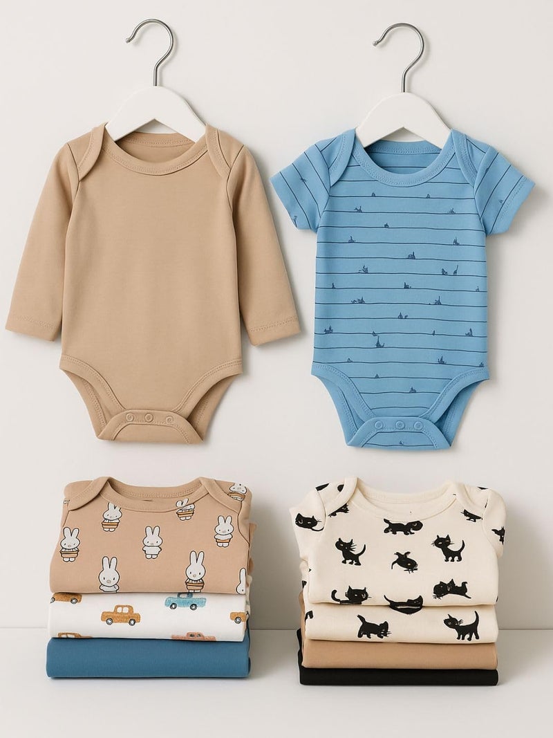 TuddyBuddy Baby Boys Cotton Multi Color Romper/Bodysuit Combo (Pack of 6-3 Half Sleeves & 3 Full Sleeves Bodysuits, 9-12 Months / 1 Year Baby Boy) - Image 5